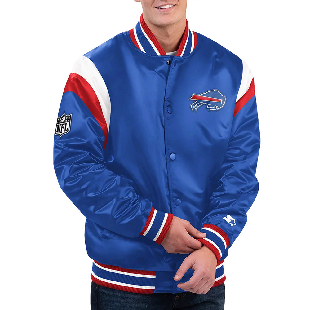 Shutout Throwback Buffalo Bills Blue Satin Jacket - Image 3