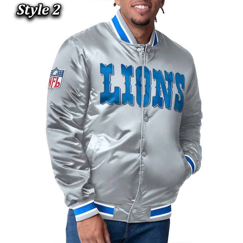 Detroit Lions Closer Blue/Silver Satin Jacket - Image 2