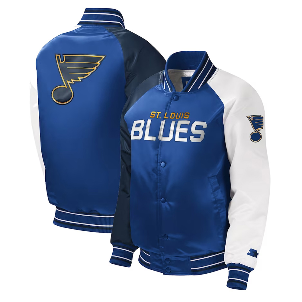 St. Louis Blues Youth Varsity Blue Satin Jacket - Image 3
