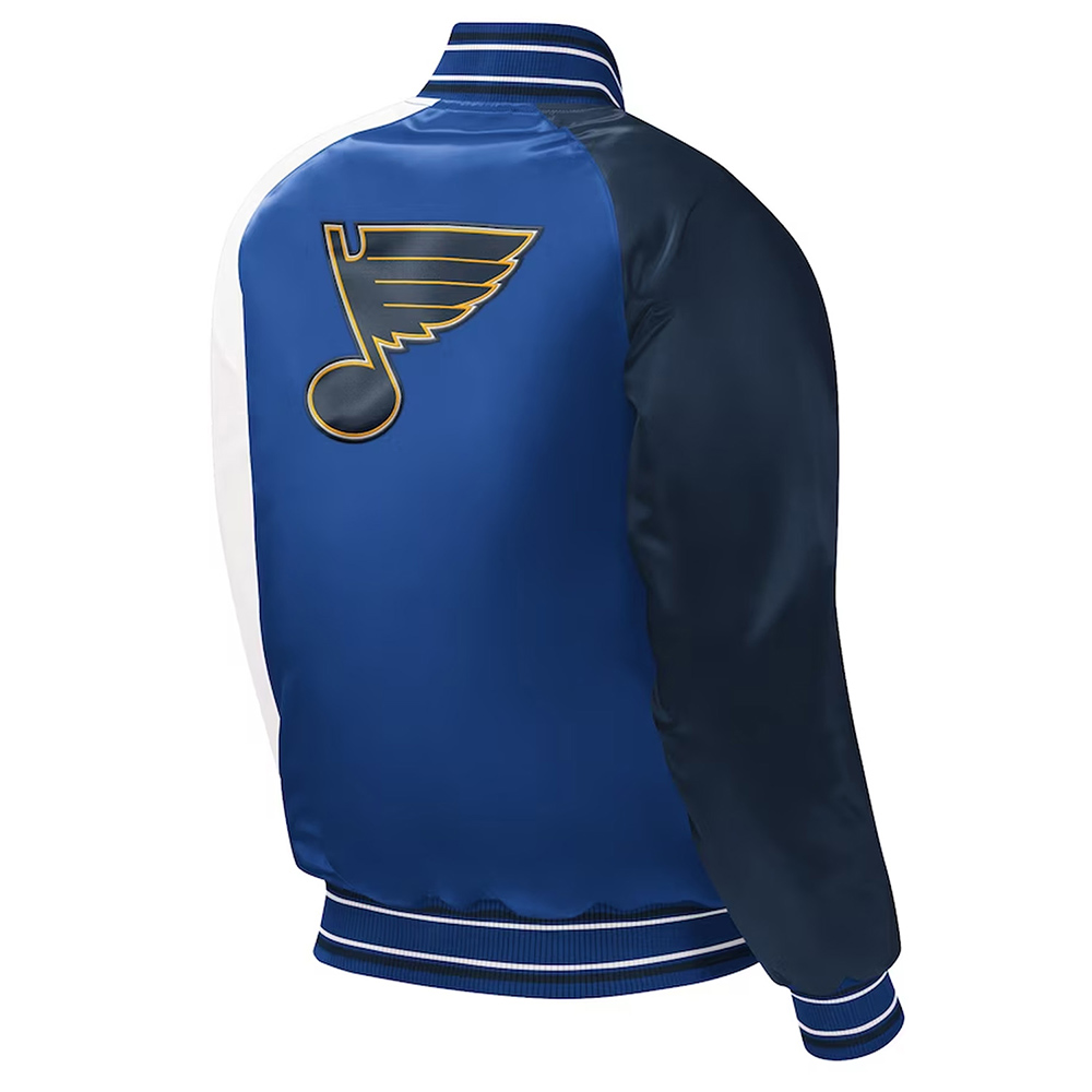 St. Louis Blues Youth Varsity Blue Satin Jacket - Image 2