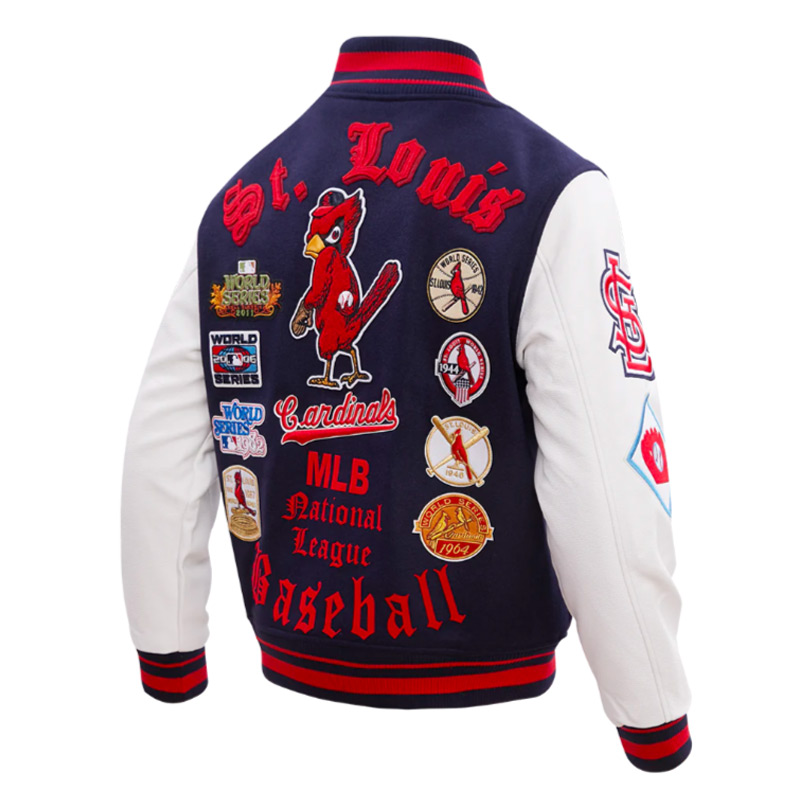 St. Louis Cardinals Old English Navy and White Varsity Jacket - Image 4