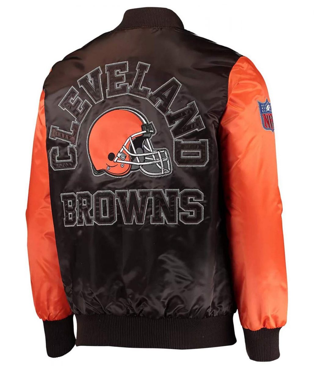 Cleveland Browns Locker Room Throwback Brown and Orange Satin Jacket - Image 2