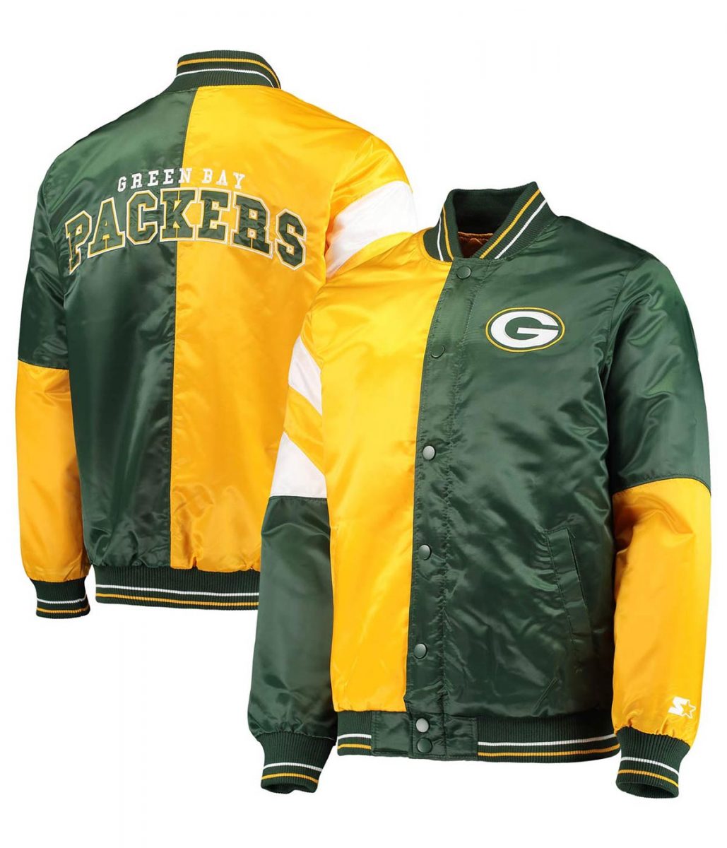 Green Bay Packers Leader Satin Full-Snap Green/Yellow Jacket - Image 3