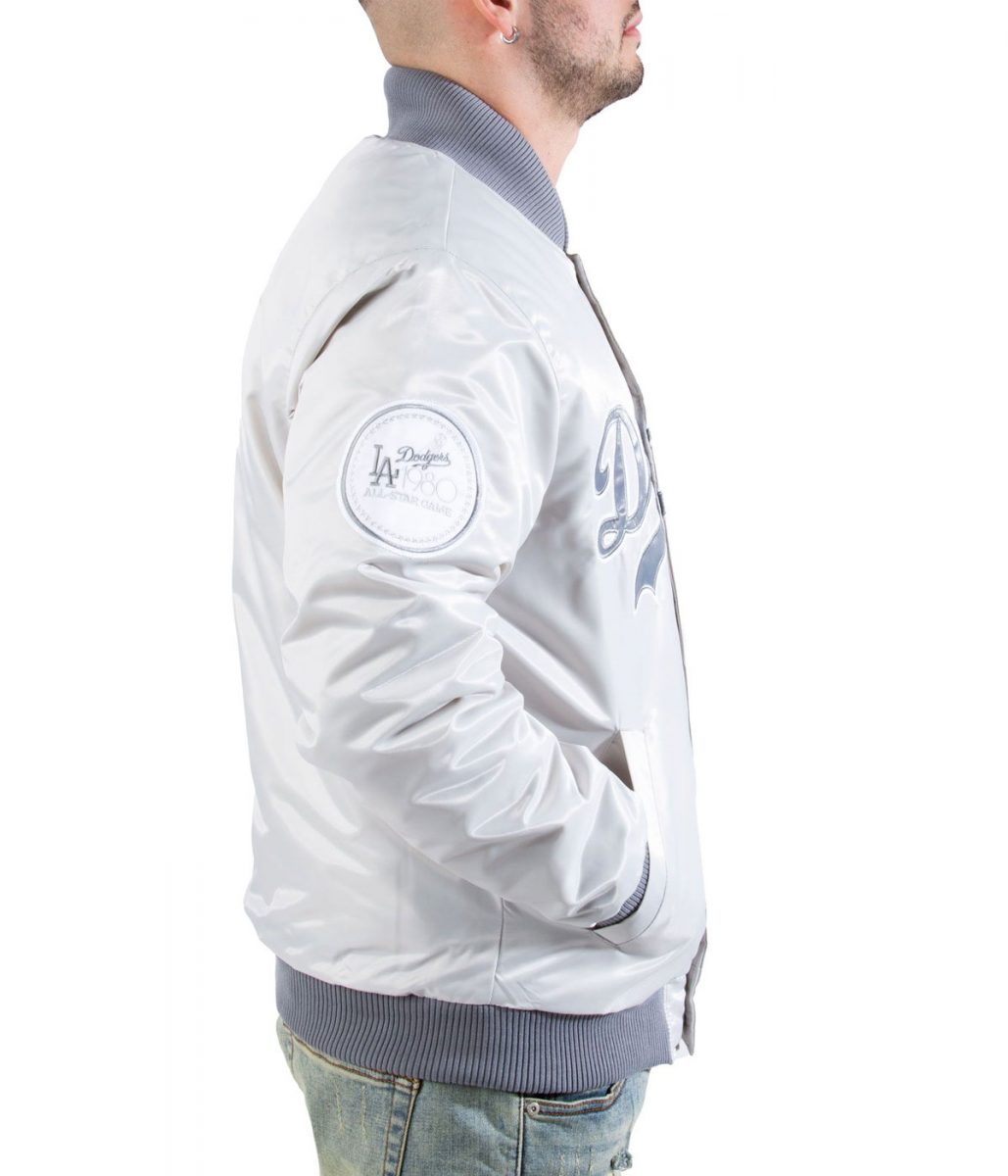Bomber LA Dodgers Silver Satin Jacket - Image 5