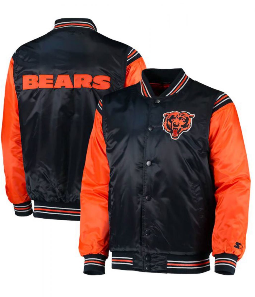 Chicago Bears Navy Blue and Orange Starter Varsity Jacket - Image 3