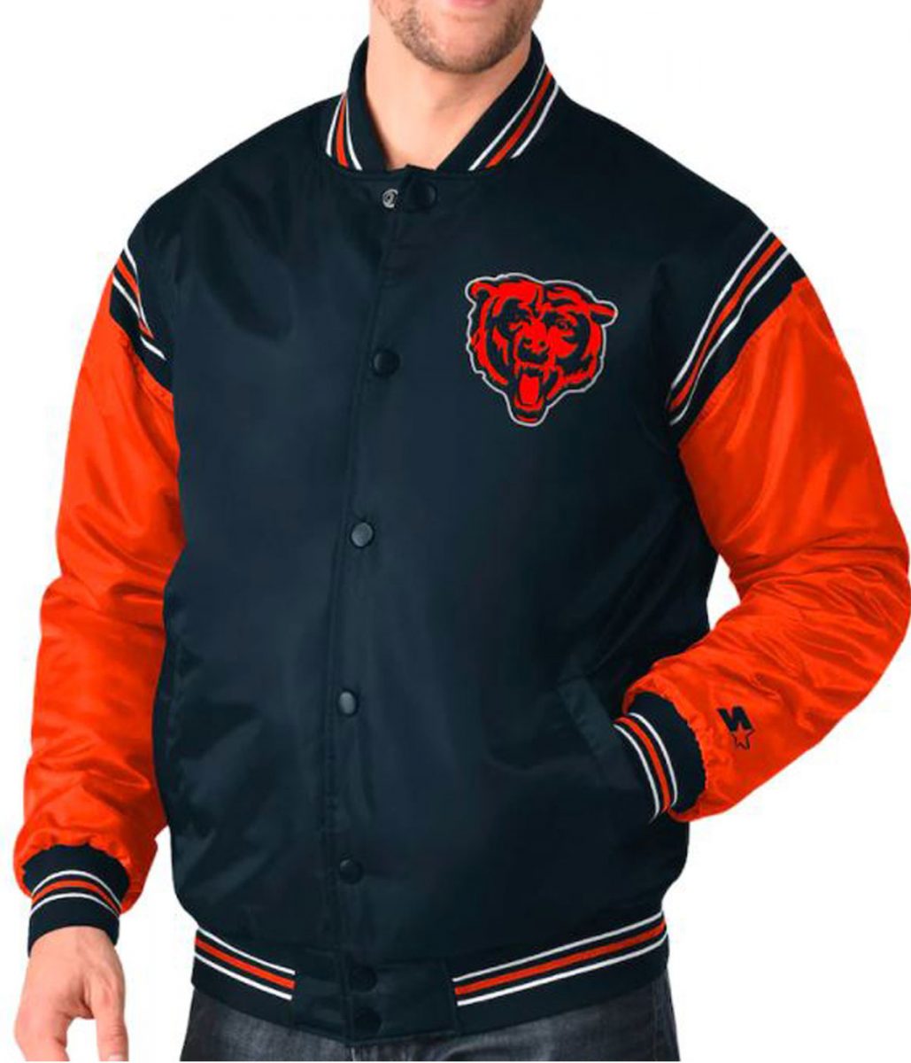 Chicago Bears Navy Blue and Orange Starter Varsity Jacket - Image 4