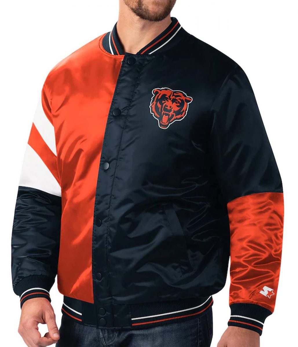 Chicago Bears Leader Navy/Orange Full-Snap Satin Jacket - Image 4