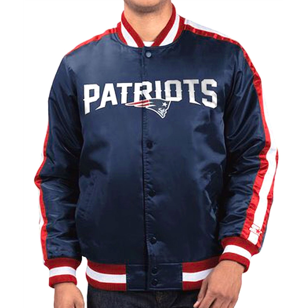 New England Patriots Satin Striped Navy Blue Jacket - Image 3
