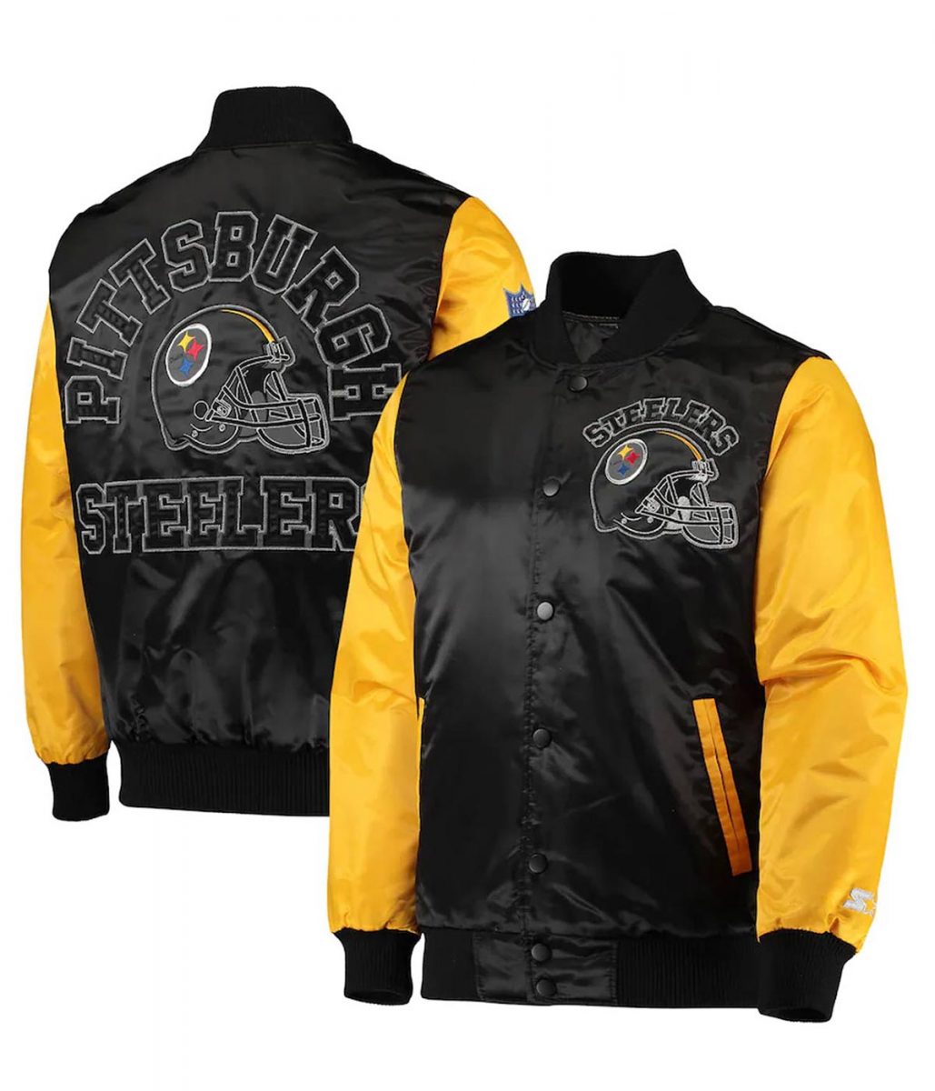 Locker Room Pittsburgh Steelers Throwback Satin Black and Yellow Jacket - Image 3