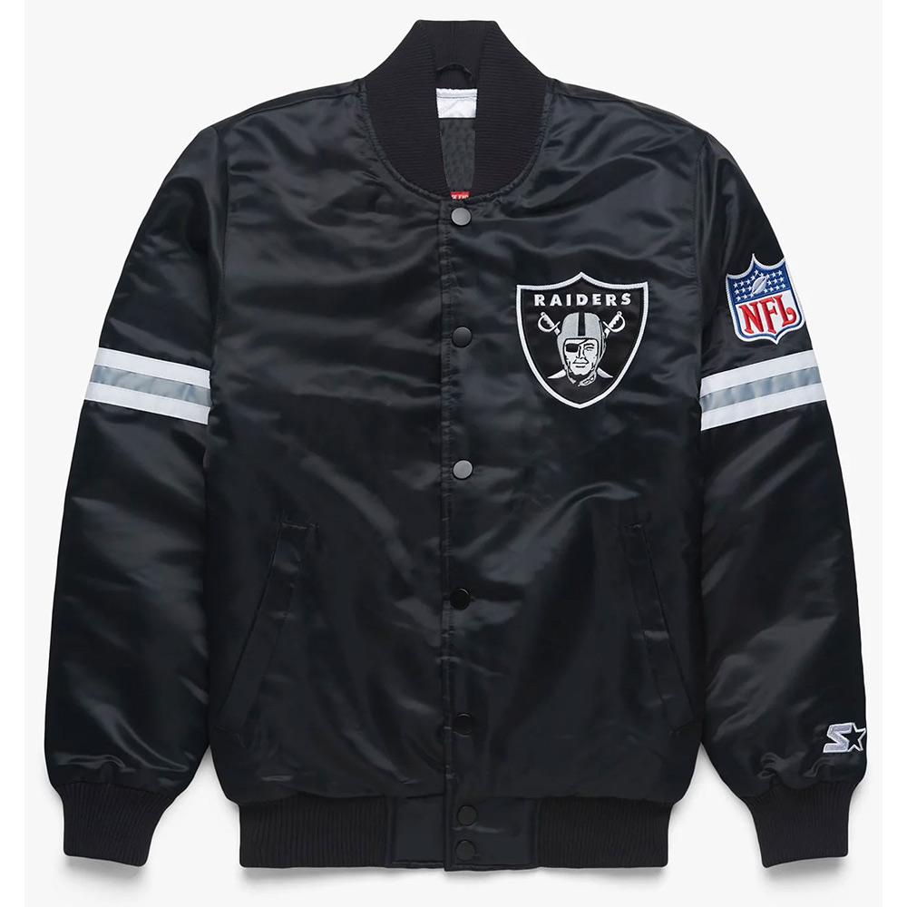 Striped Las Vegas Raiders Black Satin Jacket