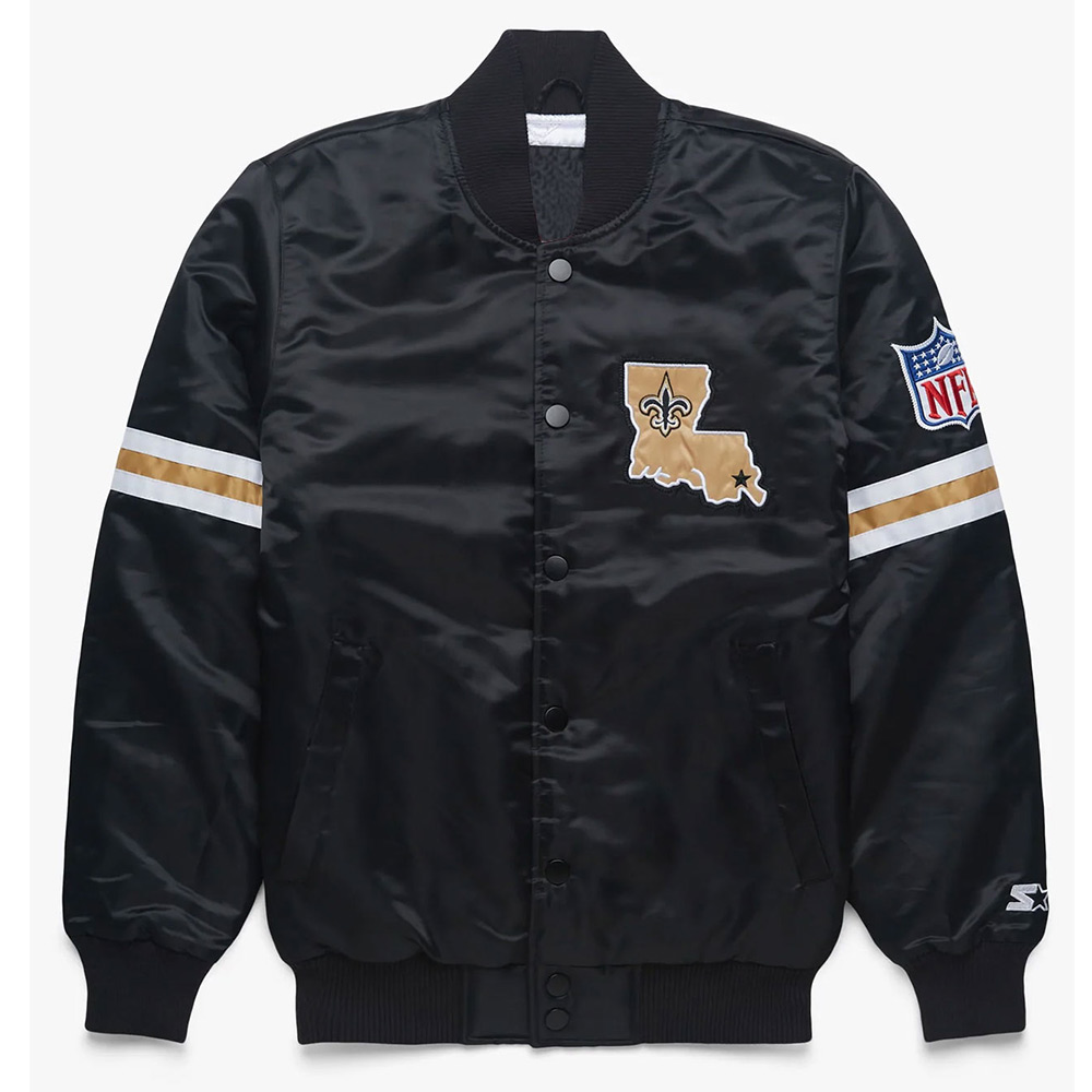 Striped New Orleans Saints Black Satin Jacket
