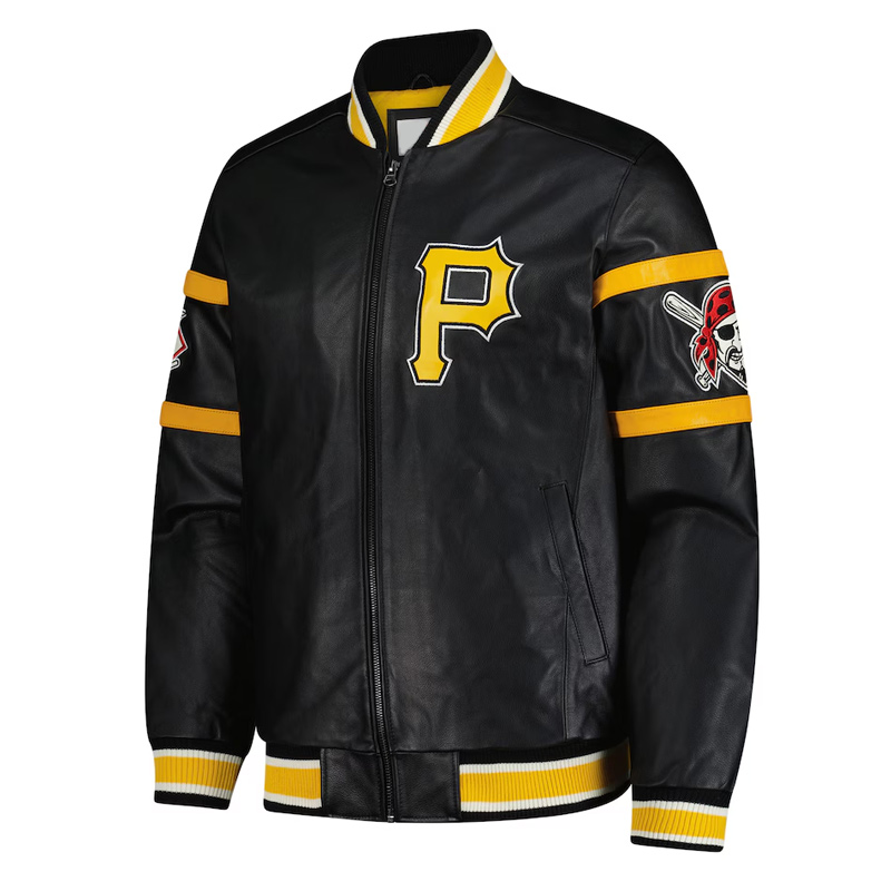 Pittsburgh Pirates Striped Black Varsity Leather Jacket
