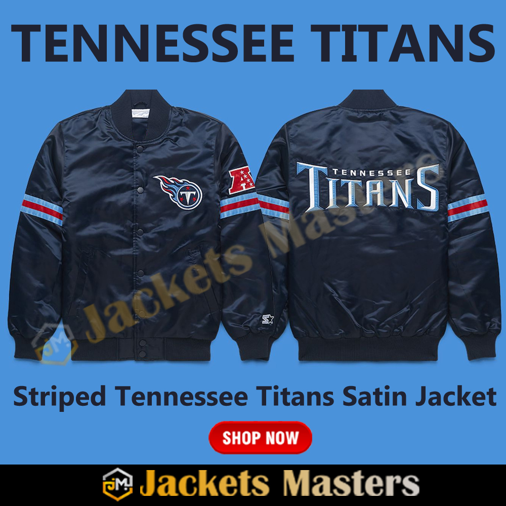 Striped Tennessee Titans Navy Blue Satin Jacket - Image 11
