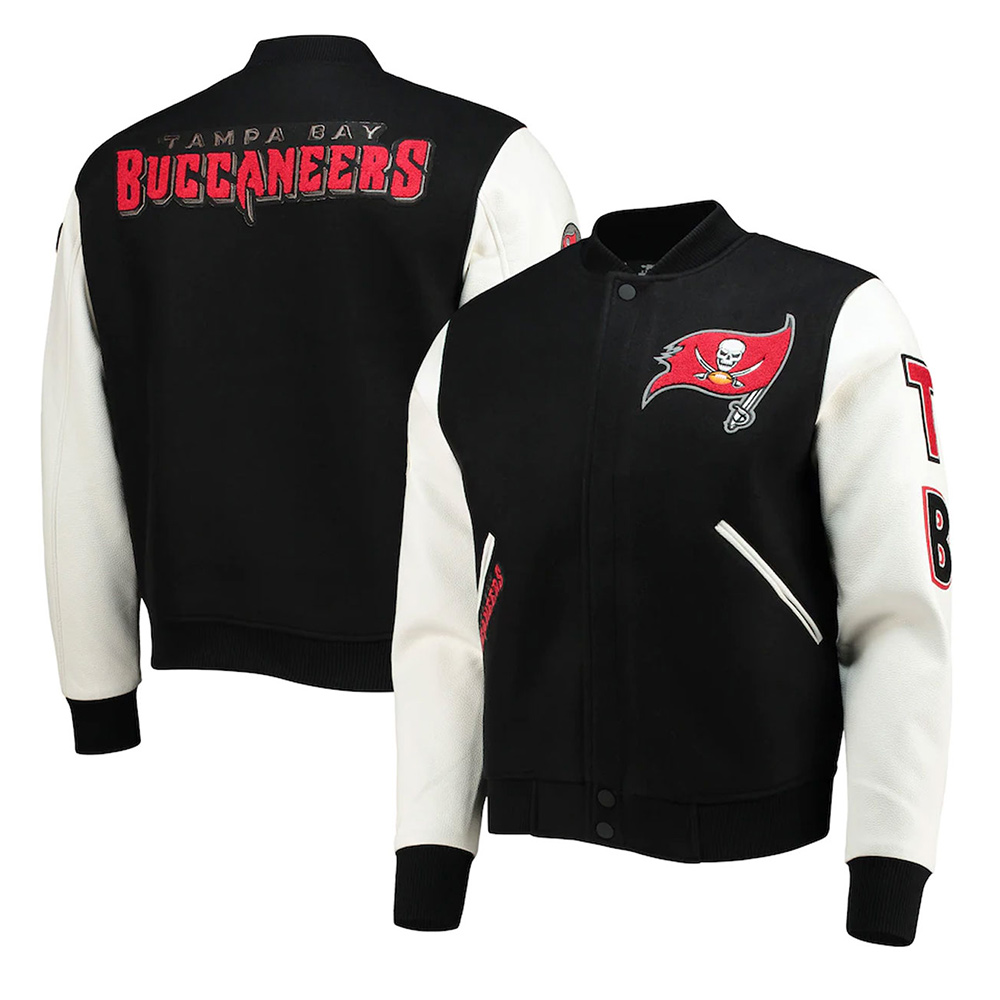 Tampa Bay Buccaneers White and Black Letterman Jacket - Image 3