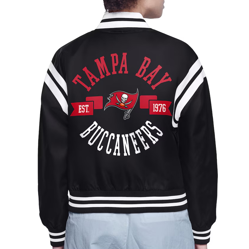 Tampa Bay Buccaneers Printed Logo Varsity Satin Jacket - Image 3