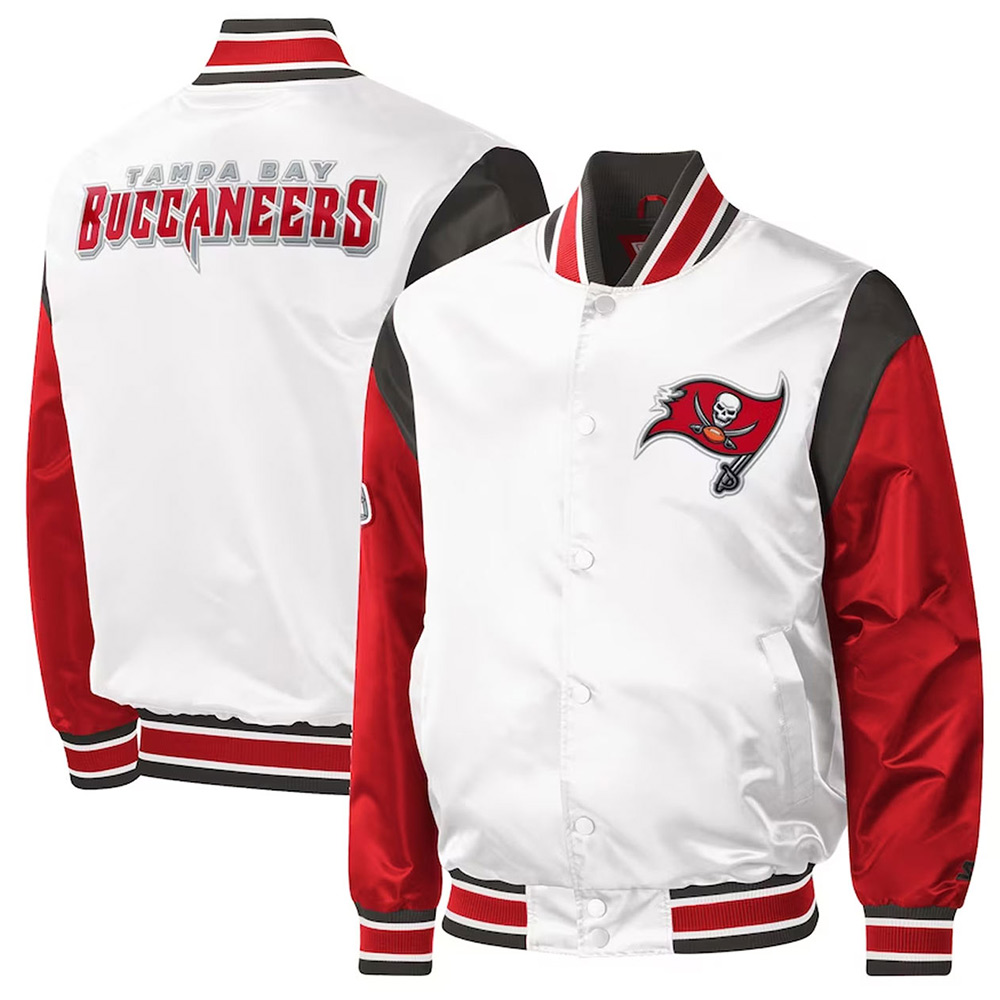 Tampa Bay Buccaneers Throwback Warm Up Pitch White Satin Jacket - Image 3