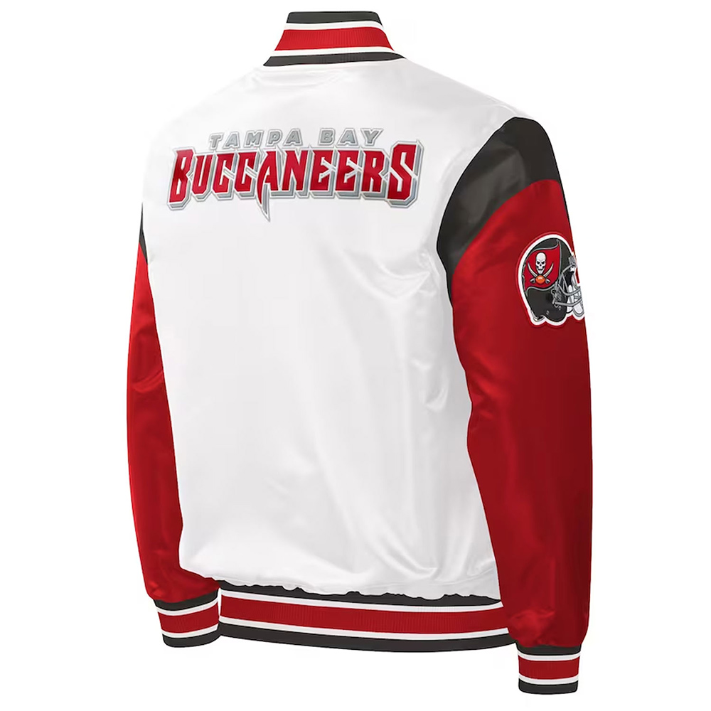 Tampa Bay Buccaneers Throwback Warm Up Pitch White Satin Jacket - Image 2