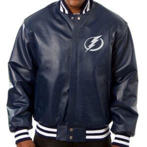 Varsity Tampa Bay Lightning Navy Blue Leather Jacket