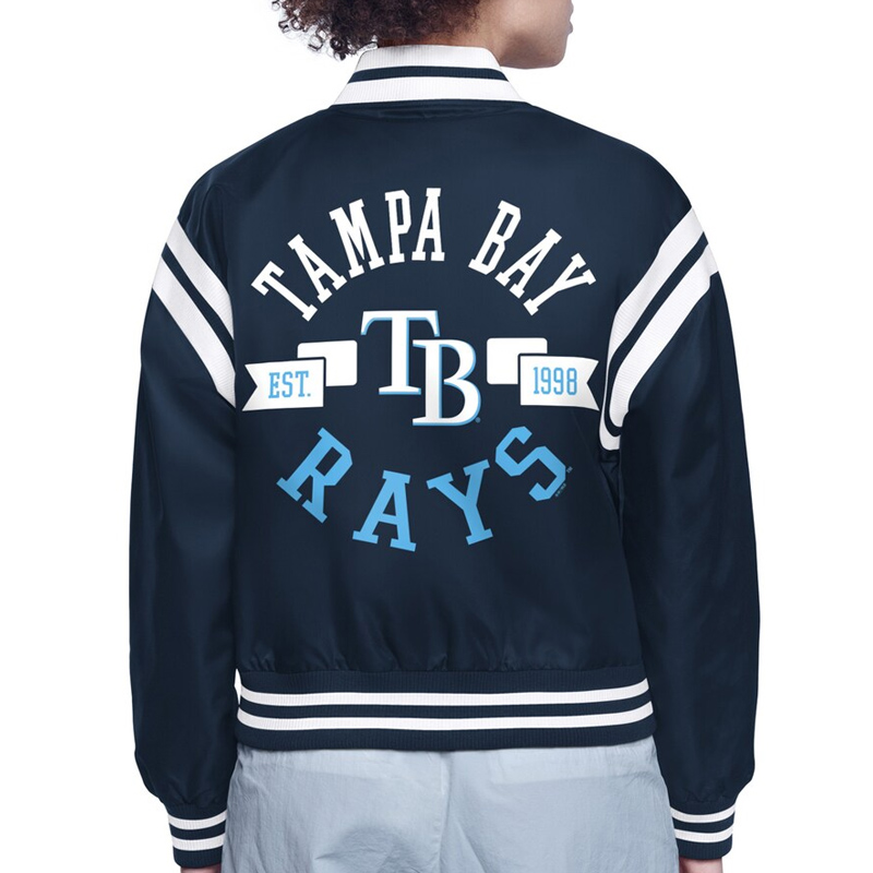 Tampa Bay Rays Printed Logo Varsity Satin Jacket - Image 4