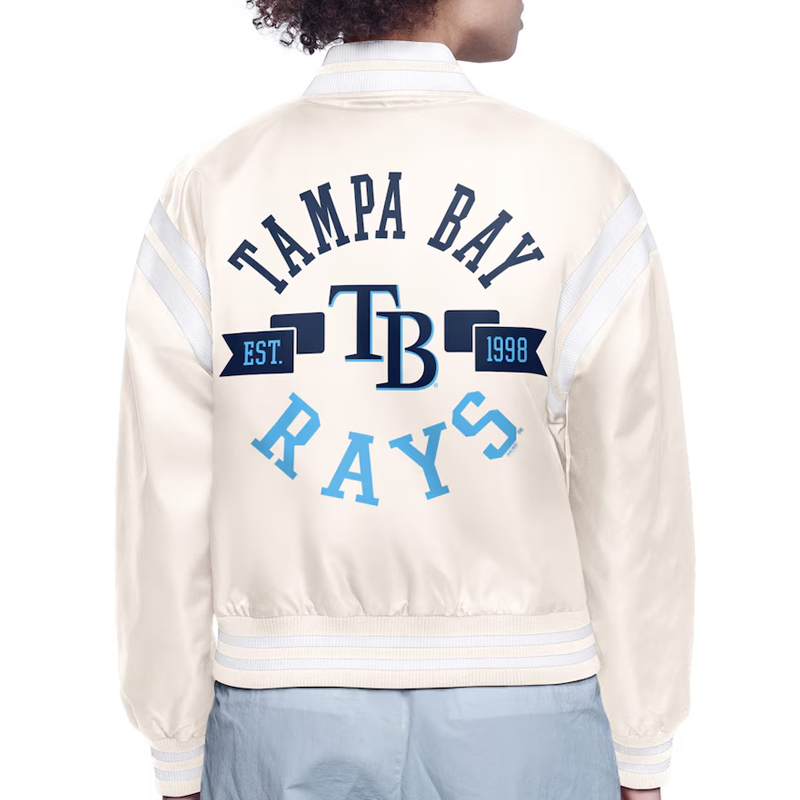 Tampa Bay Rays Printed Logo Varsity Satin Jacket - Image 6