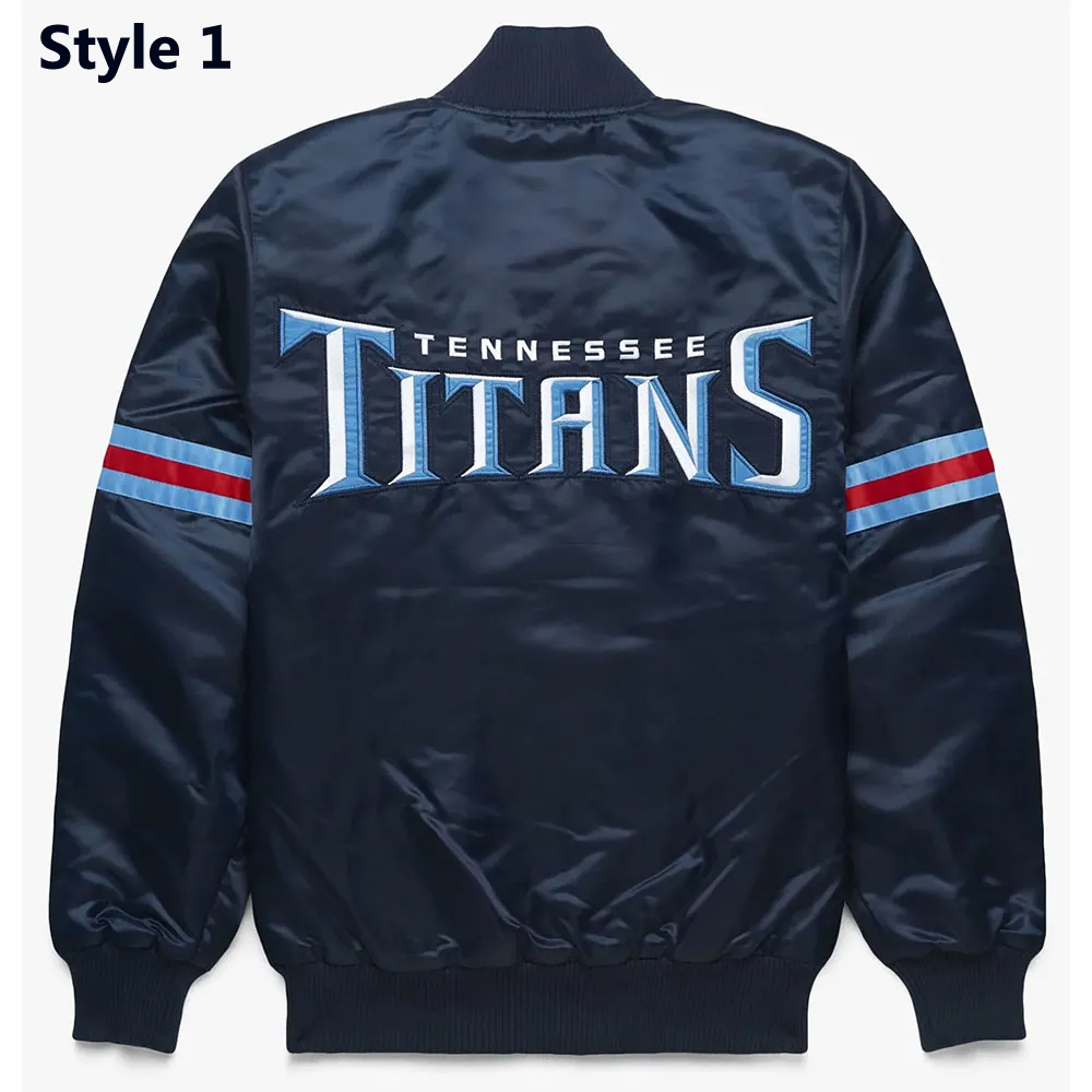 Striped Tennessee Titans Navy Blue Satin Jacket - Image 4