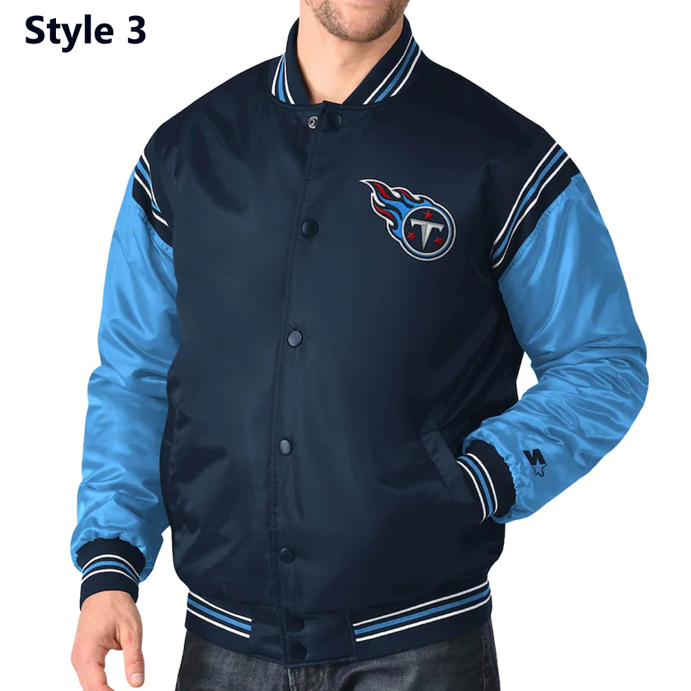 Striped Tennessee Titans Navy Blue Satin Jacket - Image 7