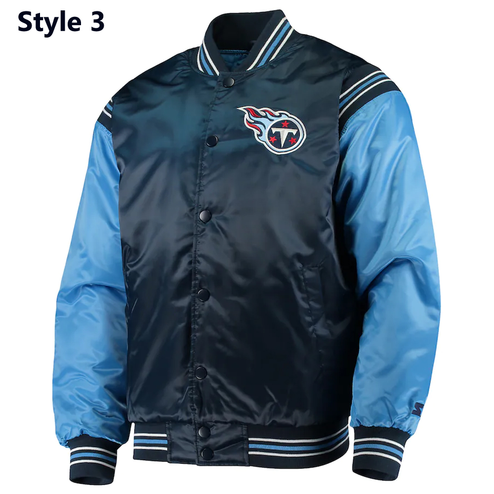 Striped Tennessee Titans Navy Blue Satin Jacket - Image 3