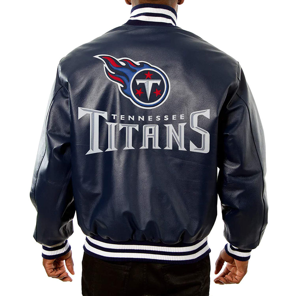 Tennessee Titans Navy Blue Varsity Leather Jacket - Image 2