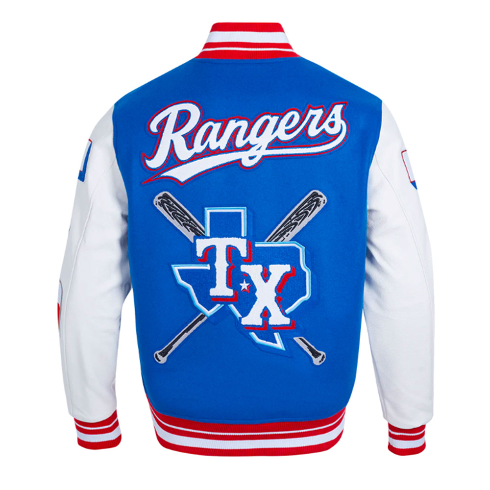 Texas Rangers Mashup Royal and White Varsity Jacket - Image 2