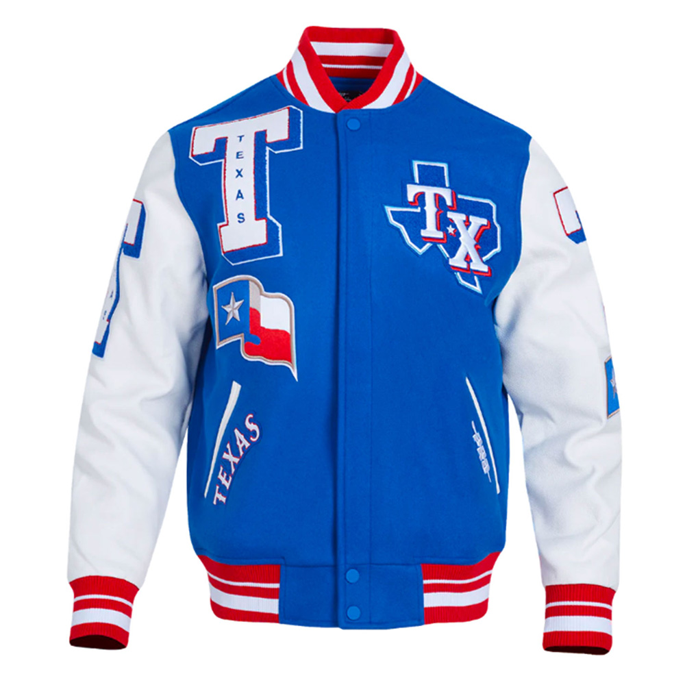 Texas Rangers Mashup Royal and White Varsity Jacket