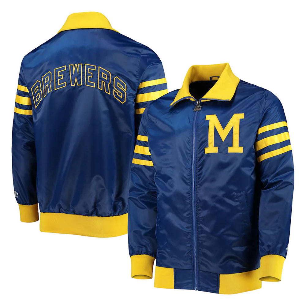 The Captain II Milwaukee Brewers Varsity Royal Satin Jacket - Image 3