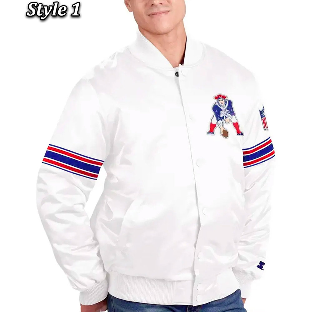 New England Patriots The Power Forward Satin White Jacket - Image 7