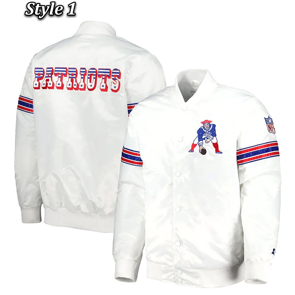 New England Patriots The Power Forward Satin White Jacket - Image 5