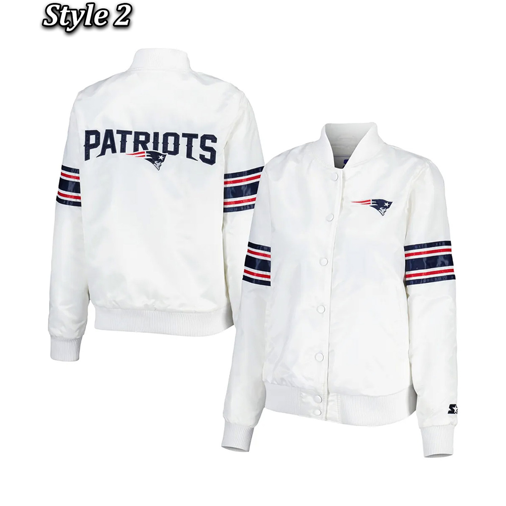New England Patriots The Power Forward Satin White Jacket - Image 6