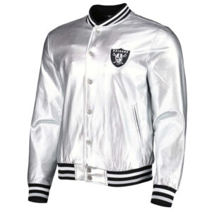 Las Vegas Raiders The Wild Collective Silver Metallic Leather Jacket