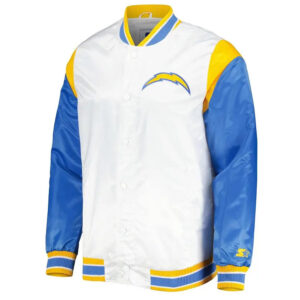 LA Chargers Throwback Pitch Satin Blue and White Jacket