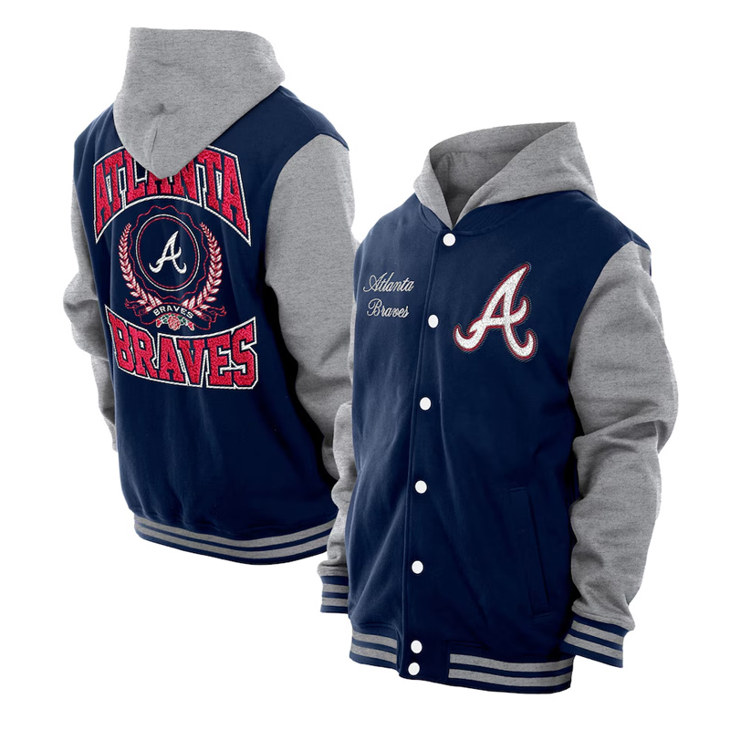 Throwback Prep Atlanta Braves Navy Hoodie Jacket - Image 3