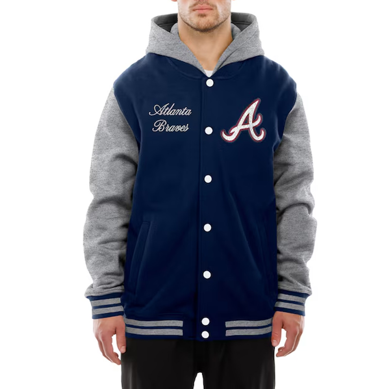 Throwback Prep Atlanta Braves Navy Hoodie Jacket - Image 4