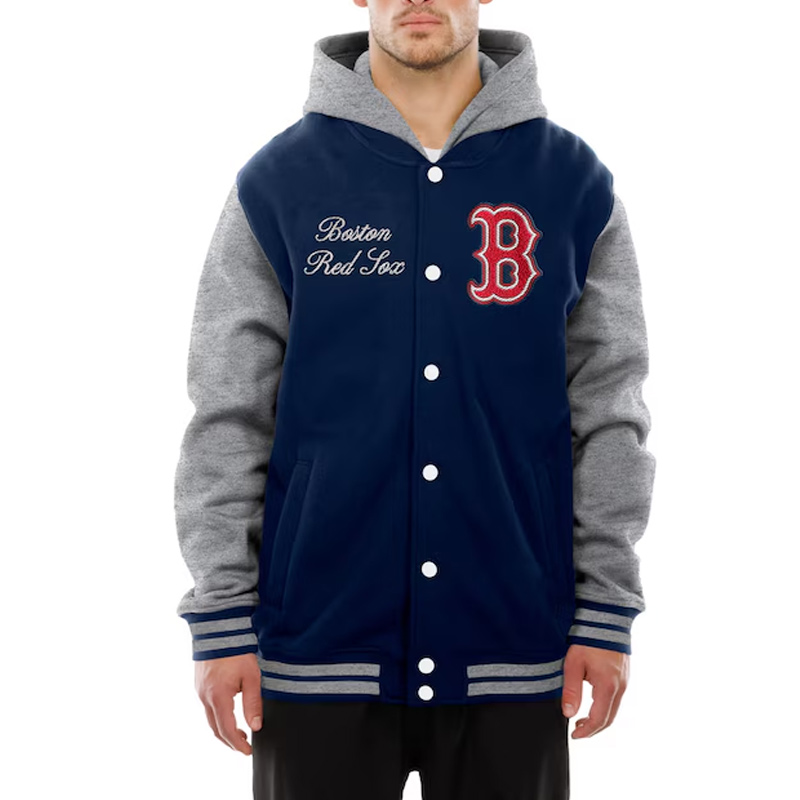 Throwback Prep Boston Red Sox Navy Hoodie Jacket - Image 4