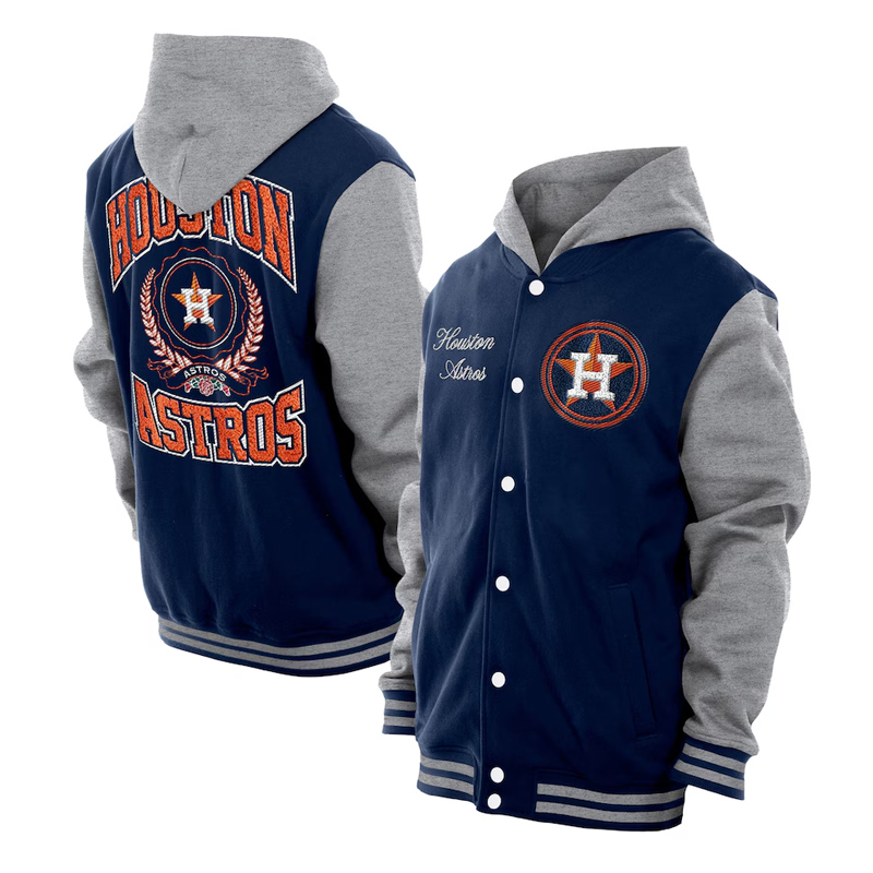 Throwback Prep Houston Astros Navy Hoodie Jacket - Image 3