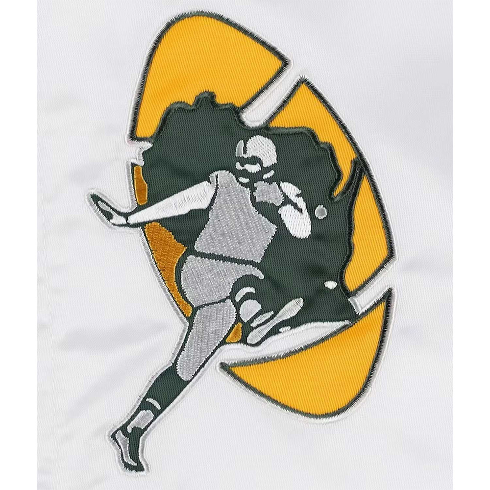 Throwback Warm Up Pitch Green Bay Packers Varsity Satin Jacket - Image 4