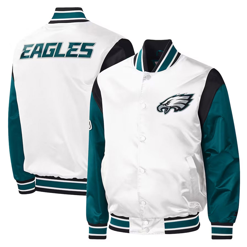 Throwback Warm Up Pitch Philadelphia Eagles Varsity Satin Jacket - Image 3