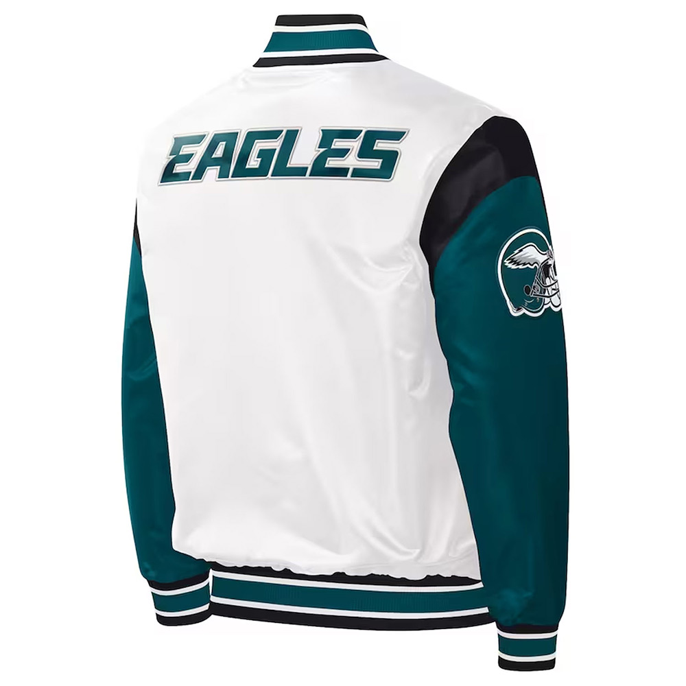 Throwback Warm Up Pitch Philadelphia Eagles Varsity Satin Jacket - Image 2