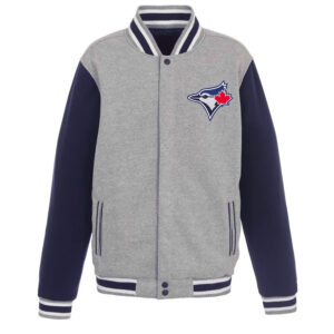 Toronto Blue Jays Varsity Gray and Navy Wool Jacket