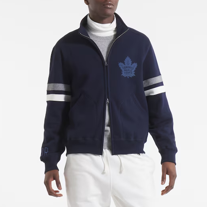 Toronto Maple Leafs Navy Striped Fleece Jacket - Image 3