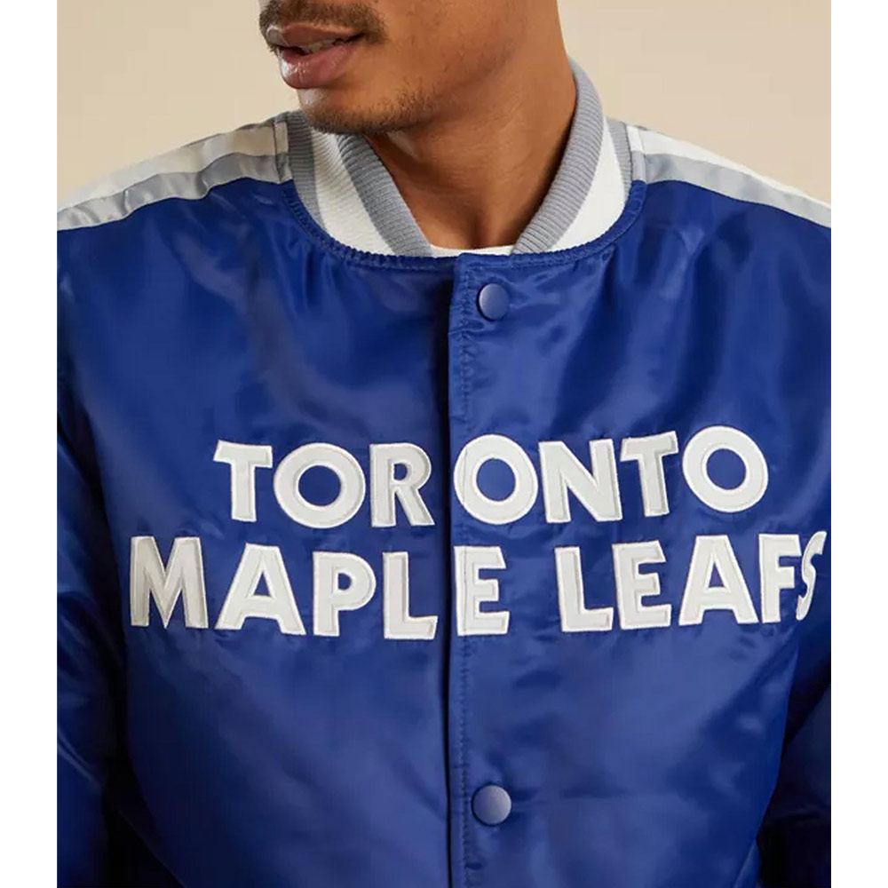 Toronto Maple Leafs Royal Blue Satin Varsity Jacket - Image 6