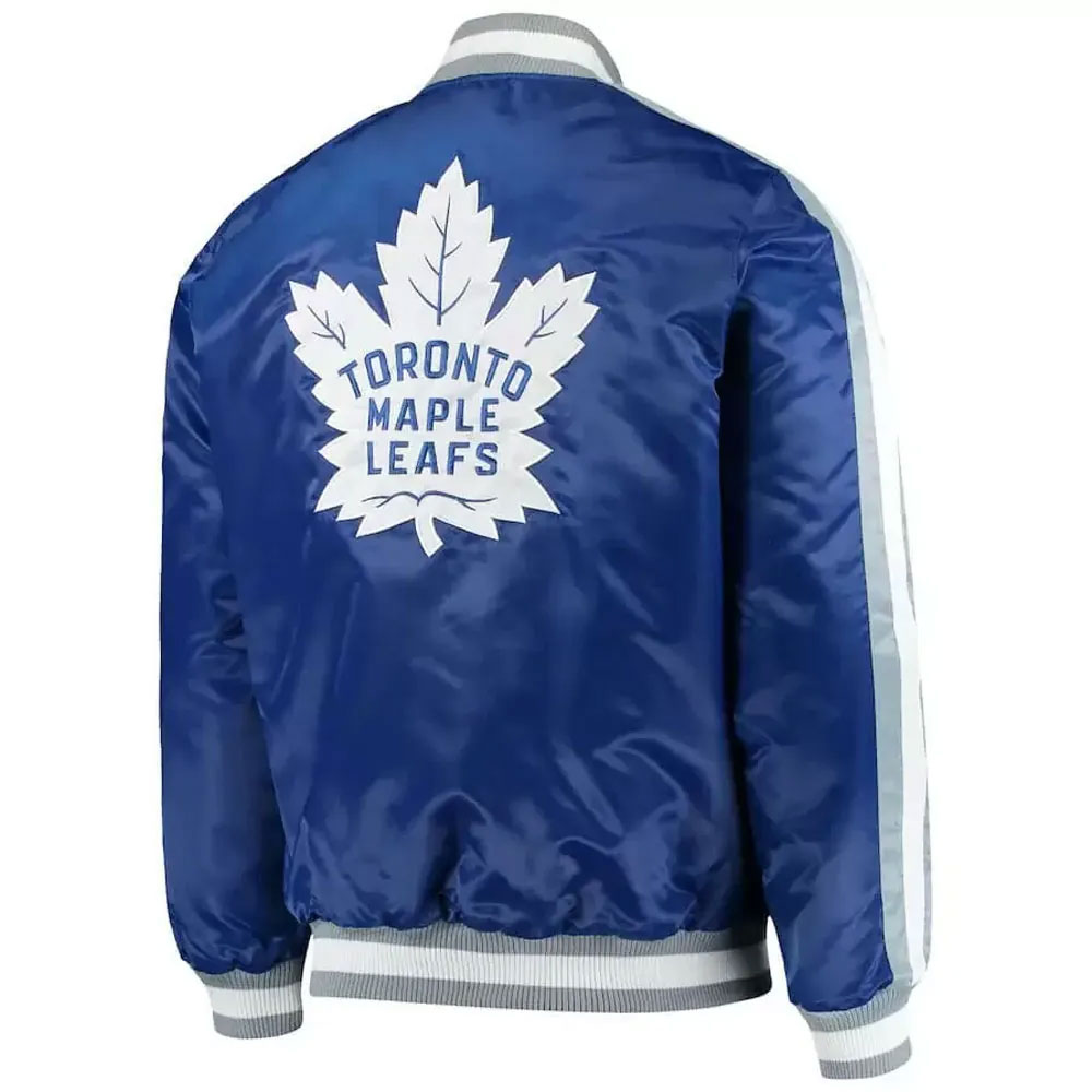 Toronto Maple Leafs Royal Blue Satin Varsity Jacket - Image 4