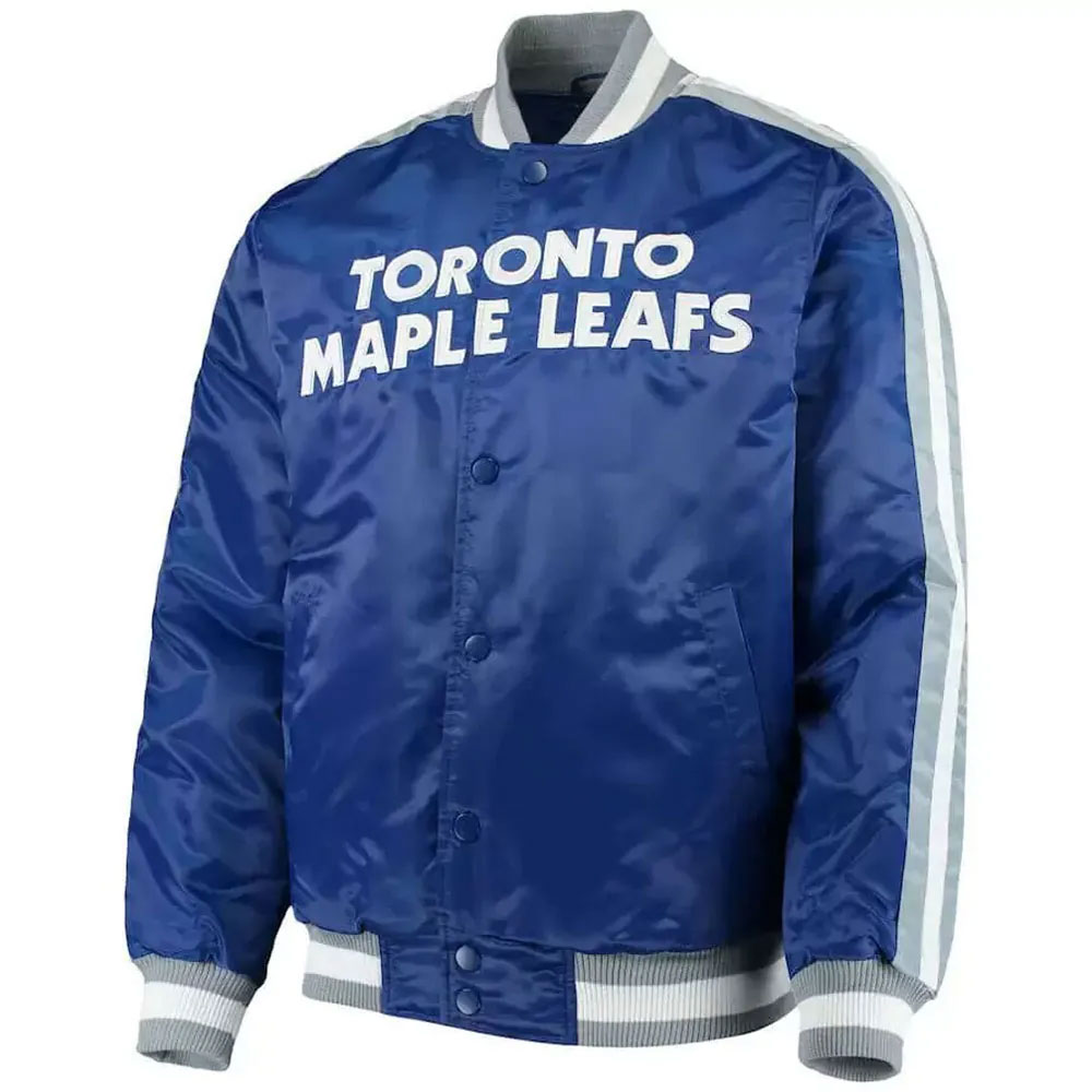 Toronto Maple Leafs Royal Blue Satin Varsity Jacket - Image 3