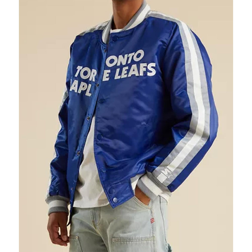 Toronto Maple Leafs Royal Blue Satin Varsity Jacket - Image 5