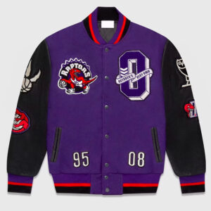 OVO Toronto Raptors Black and Purple Varsity Jacket